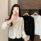 Long-sleeve V-neck Bow-accent Shirt