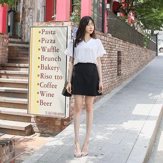 Pleat-detail A-line Mini Wrap Skirt