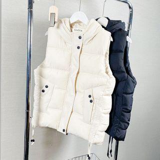 Hooded Button-up Padded Vest