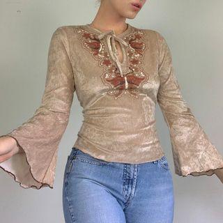 Butterfly Print Cut-out Long-sleeve T-shirt