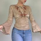 Butterfly Print Cut-out Long-sleeve T-shirt