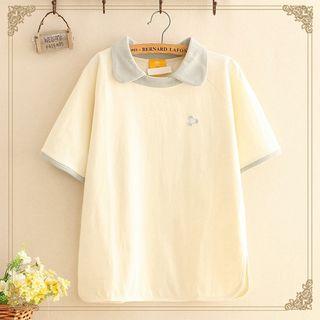 Embroidered Short-sleeve T-shirt As Shown In Figure - One Size