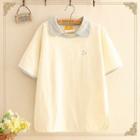 Embroidered Short-sleeve T-shirt As Shown In Figure - One Size