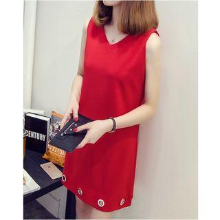 Grommet Sleeveless V-neck Shift Dress