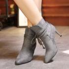 Strap High-heel Velvet Short Boots
