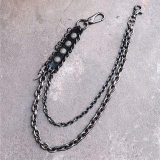 Fang Layered Alloy Jeans Chain Silver & Leather - Black - One Size