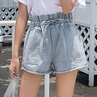 Drawstring High-waist Denim Shorts
