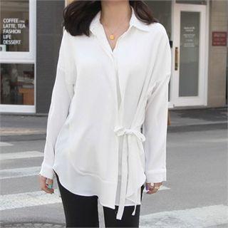 Hidden-button Wrap-front Shirt