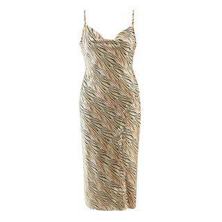 Spaghetti-strap Tiger Print Slit Sheath Dress