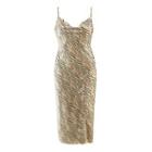 Spaghetti-strap Tiger Print Slit Sheath Dress