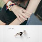 925 Sterling Silver Flower Faux Pearl Open Ring Faux Pearl - Black & Silver - One Size