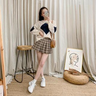 Preppy Set: Ripped Argyle Sweater + Pleat Miniskirt
