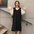 Striped Long-sleeve T-shirt / V-neck Pinafore Dress