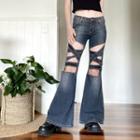 High-waist Cross-strap Boot-cut Jeans