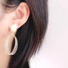 Oval Layered Alloy Dangle Earring 1 Pair - Clip On Earrings - Gold - One Size