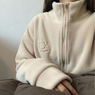 Stand-collar Embroidered Zip-up Jacket