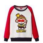 Long Sleeve Monkey Print Color-block Sweatshirt