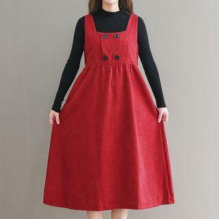 Set: Plain Sweater + Corduroy Sleeveless Dress