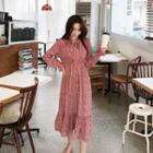 Tie-neck Floral Print Ruffle-hem Dress