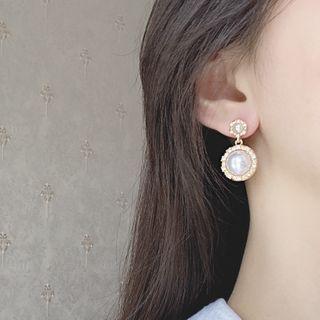 Faux Pearl Rhinestone Disc Dangle Earring