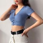 Ruched Button-down Crop T-shirt In 5 Colors