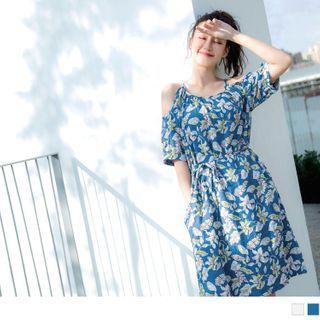 Spaghetti Strap Cold Shoulder Floral Print Sundress