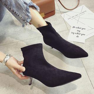 Elastic Faux Suede Panel Kitten Heel Ankle Boots