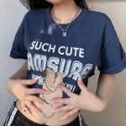 Short-sleeve Chain-accent Lettering Crop Top