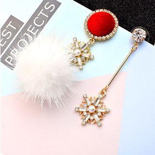 Rhinestone Snowflake Bobble Dangle Earring 1 Pair Pin - Silver Ear - One Size