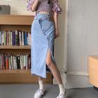 Asymmetrical Side-slit Denim Skirt
