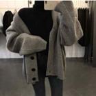 V-neck Chunky-knit Jacket Dark Gray - One Size