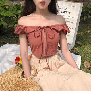 Frill Trim Off Shoulder Short Sleeve T-shirt