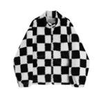 Check Zip-up Fleece Jacket Black & White - One Size