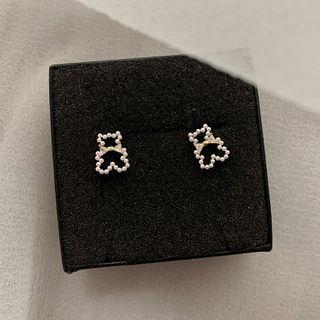 Faux Pearl Rhinestone Bear Ear Stud 1 Pair - Gold - One Size
