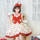 Sleeveless Bow Accent Heart Print A-line Dress