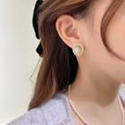 Moon & Star Cat Eye Stone Disc Earring 1 Pair - Gold & White - One Size
