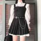 Puff-sleeve Shirt / A-line Skirt / Overall Dress / Chained Belt / Set