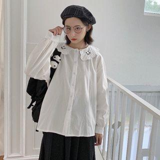 Panda Embroidery Shirt White - One Size