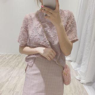Short-sleeve Chiffon Top Pink - One Size