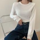 Plain Round-neck Long-sleeve Top As Shown In Picture - One Size