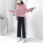 Loose-fit Lace-up Bell-sleeve Top / Striped Pants