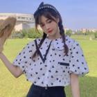 Puff-sleeve Irregular Peter Pan Collar Heart Shirt