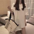 Elbow-sleeve Mesh Paneled Asymmetric T-shirt