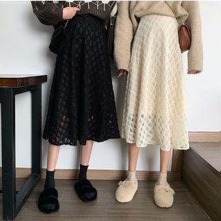 Argyle Print Midi A-line Lace Skirt