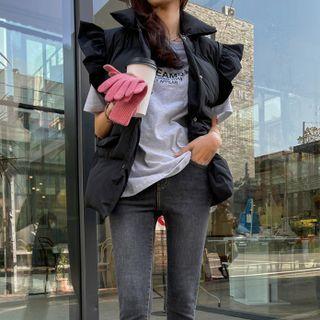 Cap-sleeve Frilled Cropped Puffer Vest