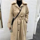 Furry-trim Long Trench Coat