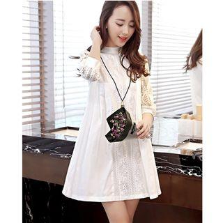 Lace Panel Stand Collar A-line Dress