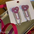 Heart Rhinestone Dangle Earring 1 Pair - Heart Rhinestone Dangle Earring - Rose Pink - One Size