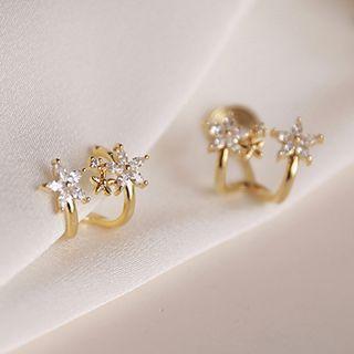 Cz Flower Clip-on Earring 1 Pair - Gold - One Size