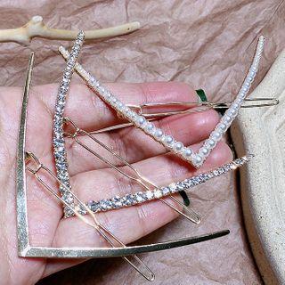 Metal / Faux Pearl / Rhinestone V Shape Hair Clip